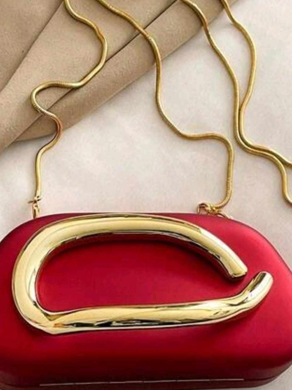 SHEIN Red Clutch with Gold Sculptural Accent